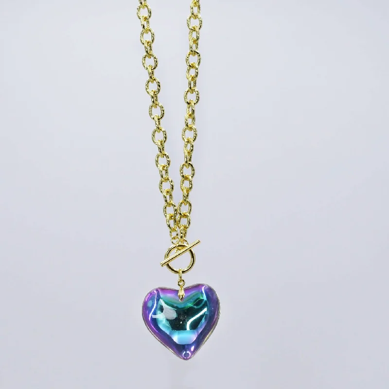 Haze glass necklaces-Blue/Purple Enchanted Heart Necklace C-27