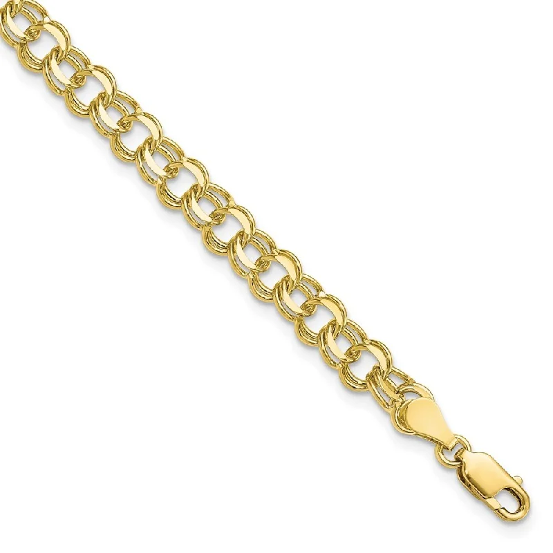 Surf bead bangles-10k Yellow Gold Solid Double Link Charm Bracelet, 7" (W-5.5mm)