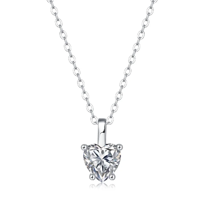 Coiled thread necklaces-Sterling Silver with 1ct Lab Created Moissanite Heart Solitaire Pendant Necklace