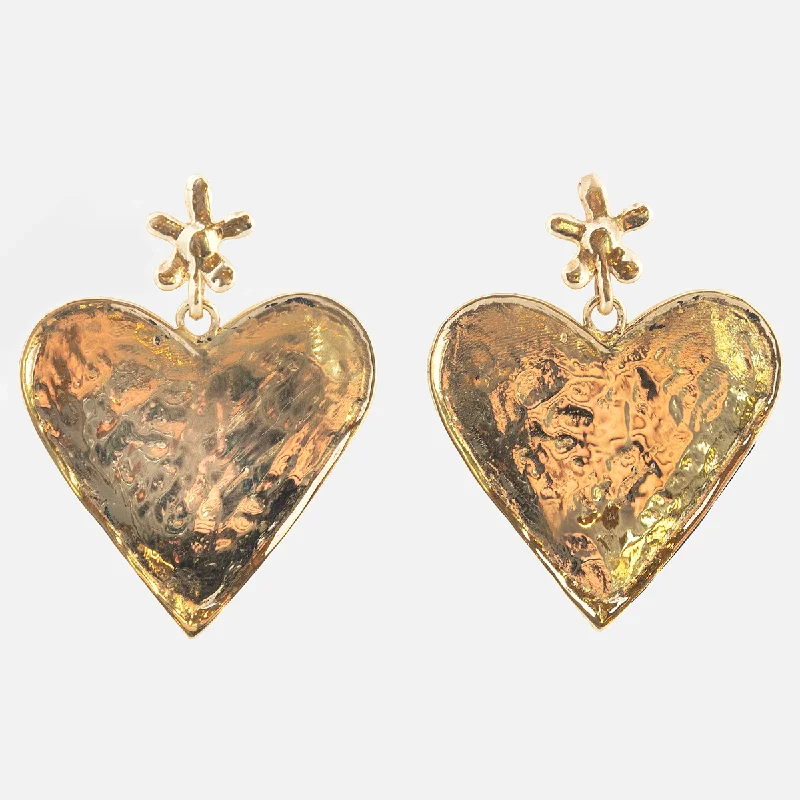 Worn medallion earrings-Luiny x Local Eclectic Bold Flower Heart Drop Earring