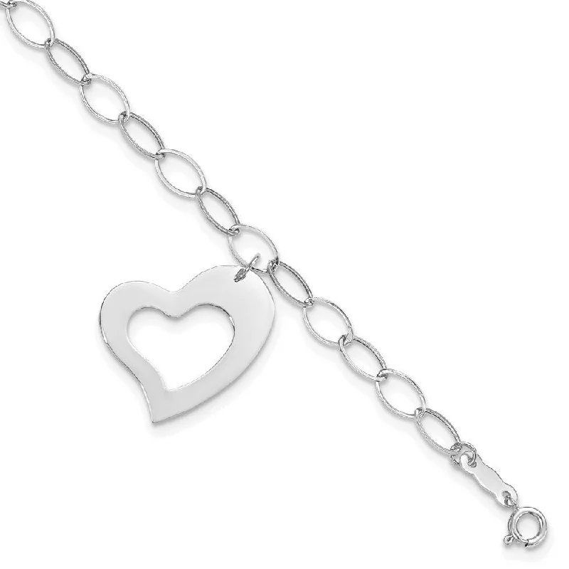 Topaz stone bangles-14k White Gold Dangle Heart Bracelet, 7.25"