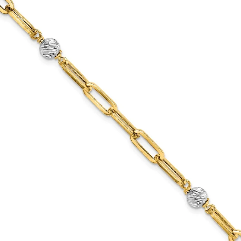 Petal carved bangles-14k Two-tone Diamond-Cut Beads & Fancy Link Bracelet, 7.5" (W-5mm)