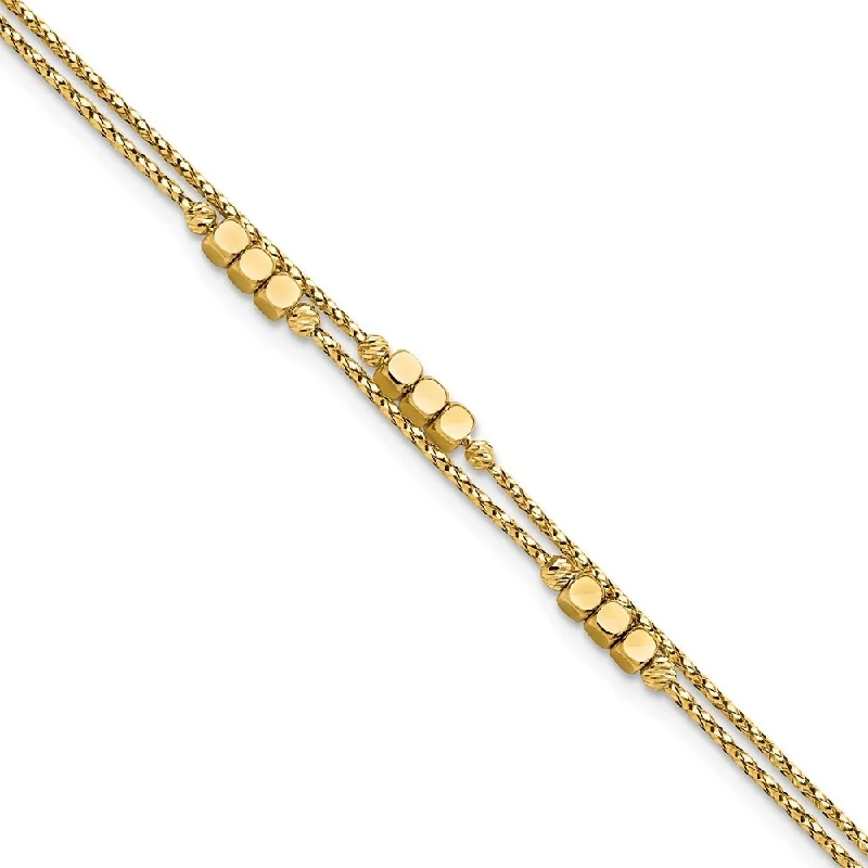 Light wood bangles-14k Yellow Gold Diamond-Cut Beaded Double Strand Bracelet, 7.5" (W-3.2mm)