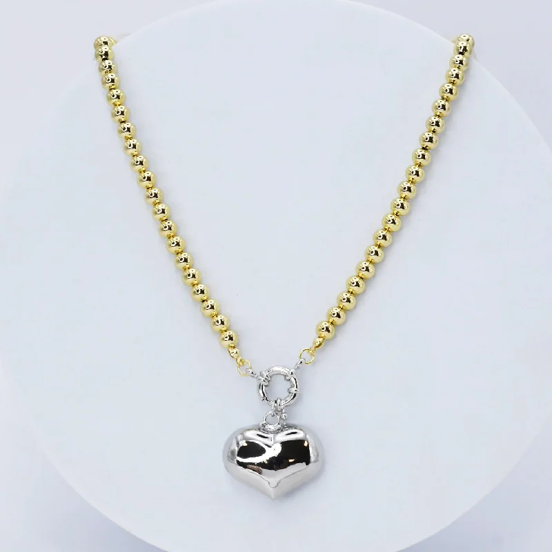 Bright stone necklaces-Luxe Love Gold/Silver Necklace J42