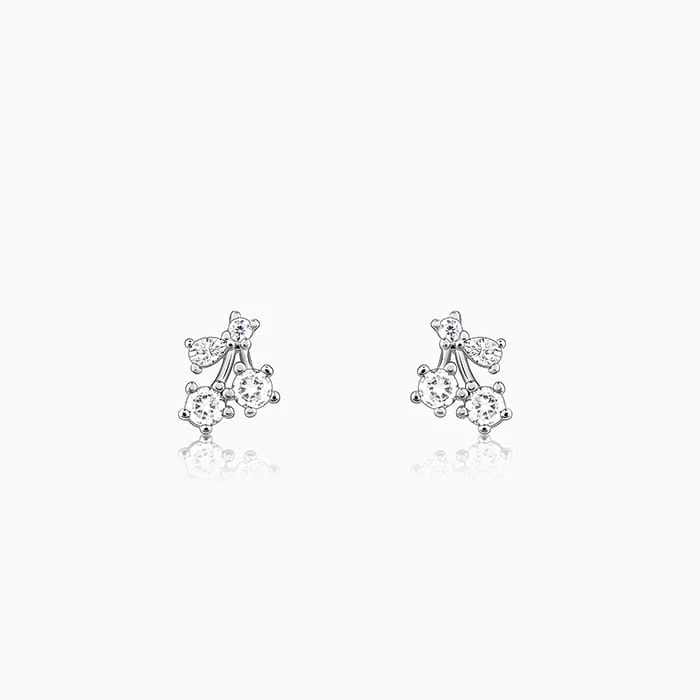 Tiny wing earrings-Silver Sparkling Floral Studs