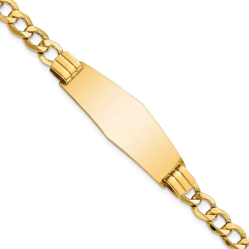 High gloss bangles-14k Yellow Gold 14mm Semi-Solid Soft Diamond Shape Curb Link ID Bracelet, 7"