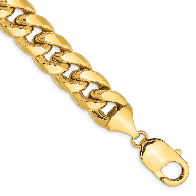 Textured metal bangles-14k Yellow Gold 11mm Semi-Solid Miami Cuban Chain Bracelet, 8"