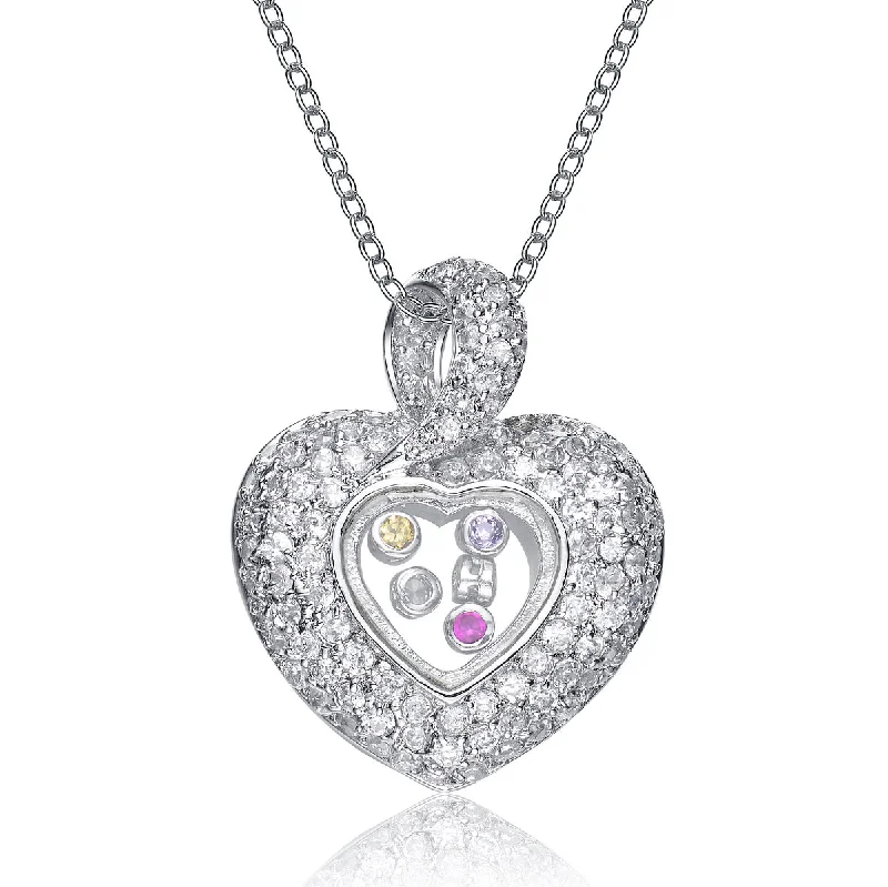 Haze glass necklaces-Sterling Silver Clear Cubic Zirconia Elaborate Heart Necklace