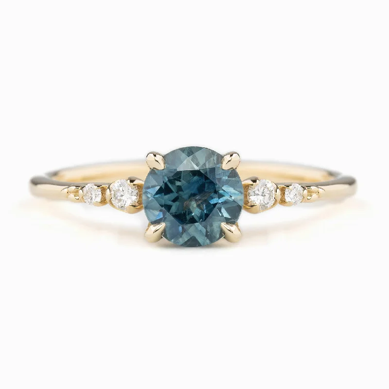 Petal carved engagement rings-Estel Fleur Four Prongs Ring, 1.15ct Parti Blue Green Montana Sapphire, 14K Yellow Gold (One of a kind)