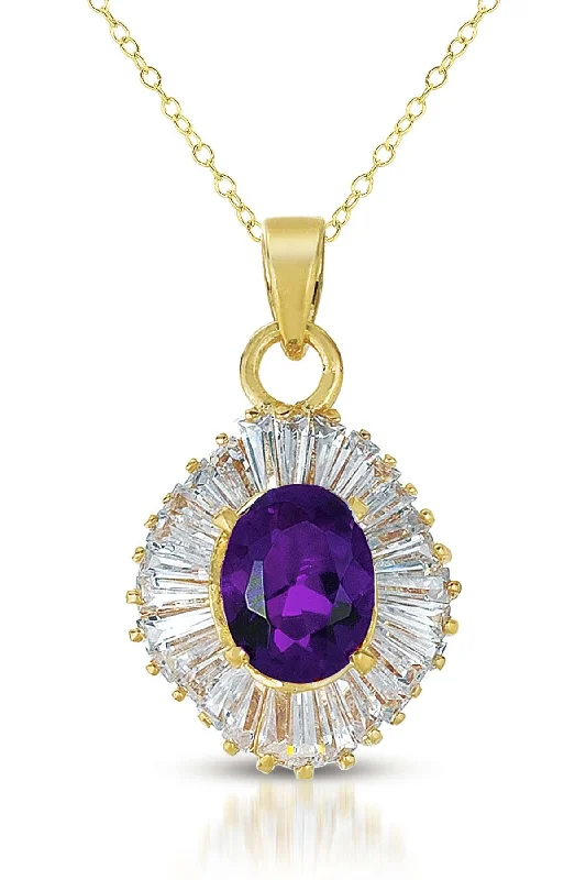 Baroque pearl necklaces-Gold Overlay Purple Zirconia Circle Solitaire Necklace