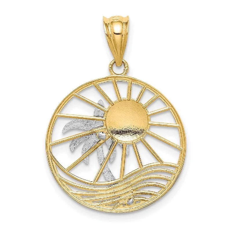 Pure crystal necklaces-Curata 14k Two Tone Gold 18" Sun and Palm Tree Pendant Necklace