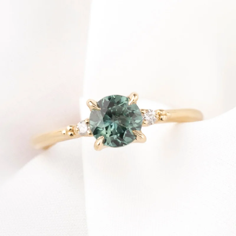 Open shank engagement rings-Estel Ring Blue Green Montana Sapphire, 14k Yellow Gold (One of a kind)