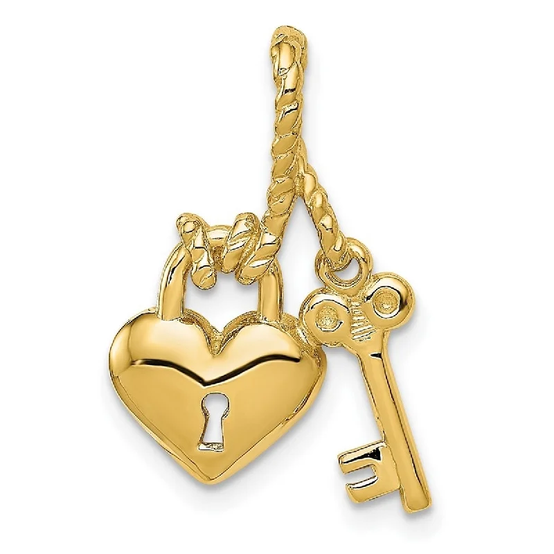 Oak wood necklaces-Curata 14k Yellow Gold Polished Love Heart and Key Slide Pendant Necklace (22.5x14.8mm)