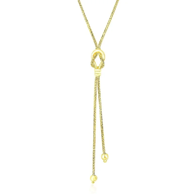 Smooth pendant necklaces-14k Yellow Gold Lariat Popcorn Necklace with Noose Design