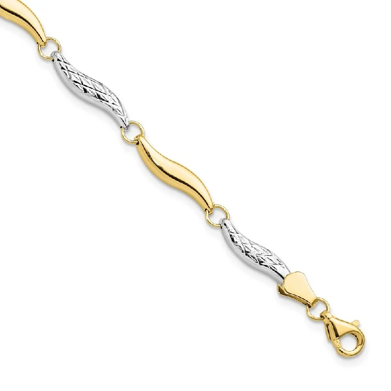 Secure clasp bangles-10k Yellow Gold with Rhodium Diamond-Cut Bracelet, 7"