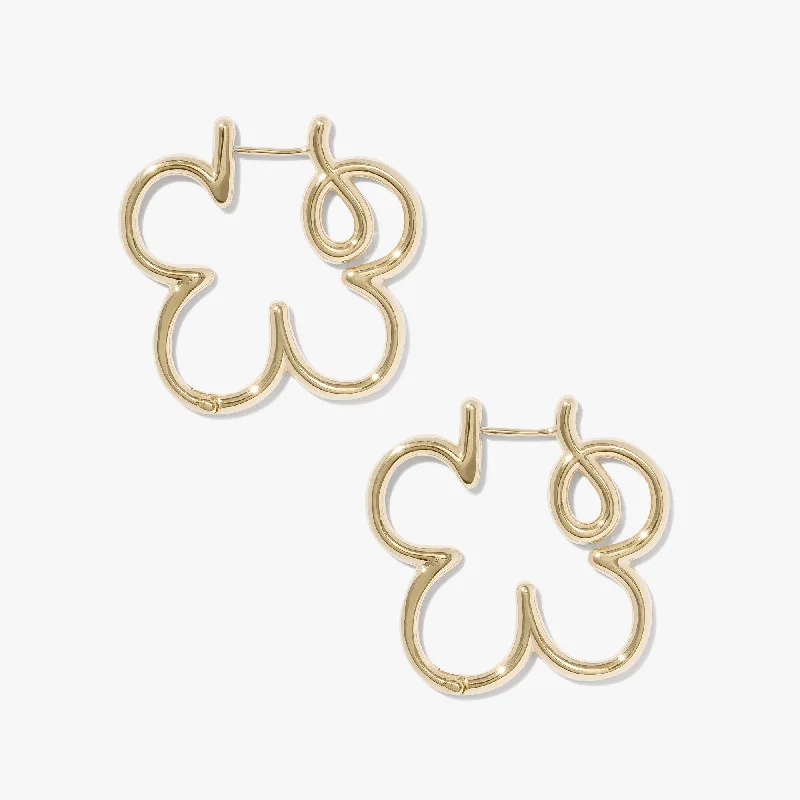 Oak wood earrings-Clover Doodle Hoops (Pair)