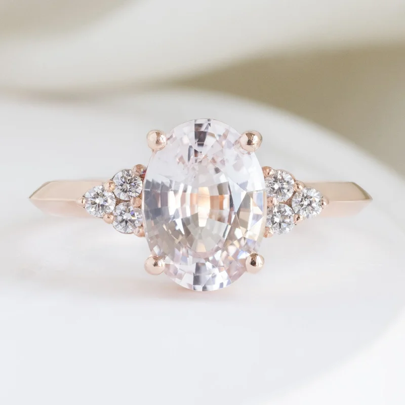 Topaz stone engagement rings-The Ivy Luxe | 2.12ct Oval Peach Sapphire in 18K Rose Gold