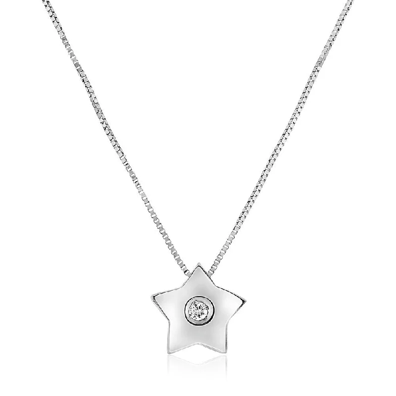 Thick bib necklaces-14k White Gold Necklace with Gold and Diamond Star Pendant