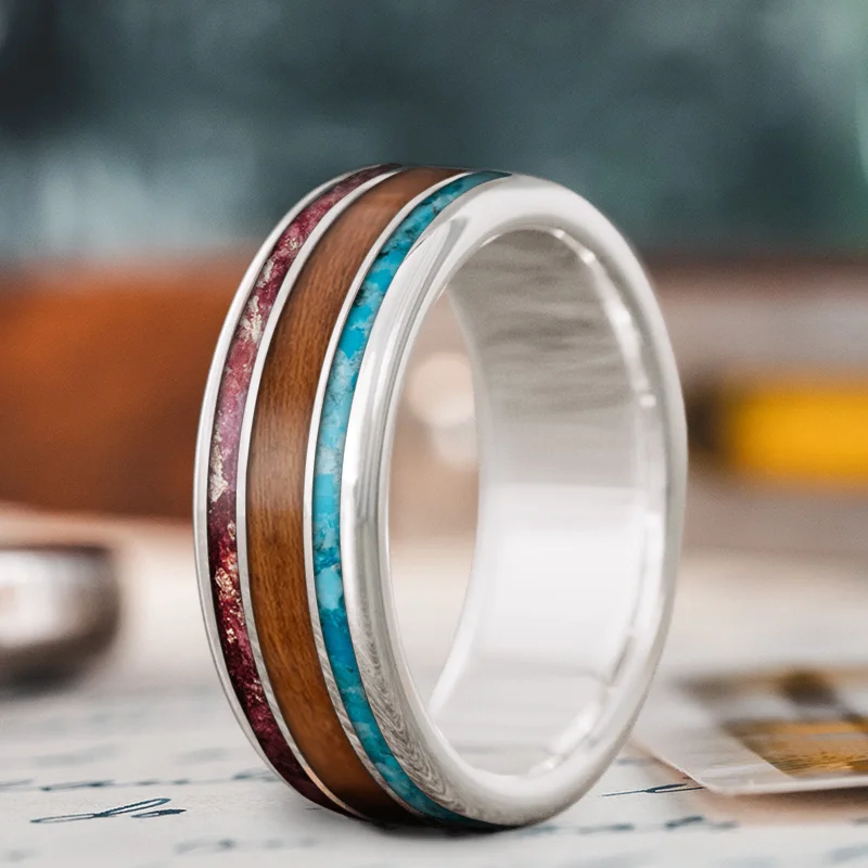 Silk cord rings-Custom Design - 3-Inlay Wide Center Ring iuNtiVS-mYU5tYqxk6obQUpw