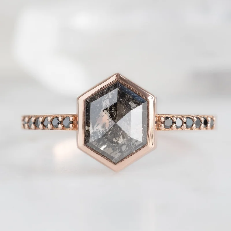 Satin finish engagement rings-The Willow Ring | 1.19ct Hexagon Black Diamond in 14K Rose Gold