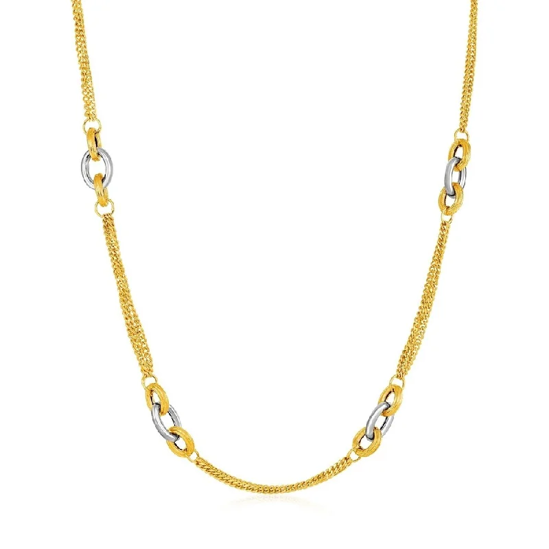 Haze glass necklaces-14k Two-Tone Yellow and White Gold Gourmette Necklace with Links