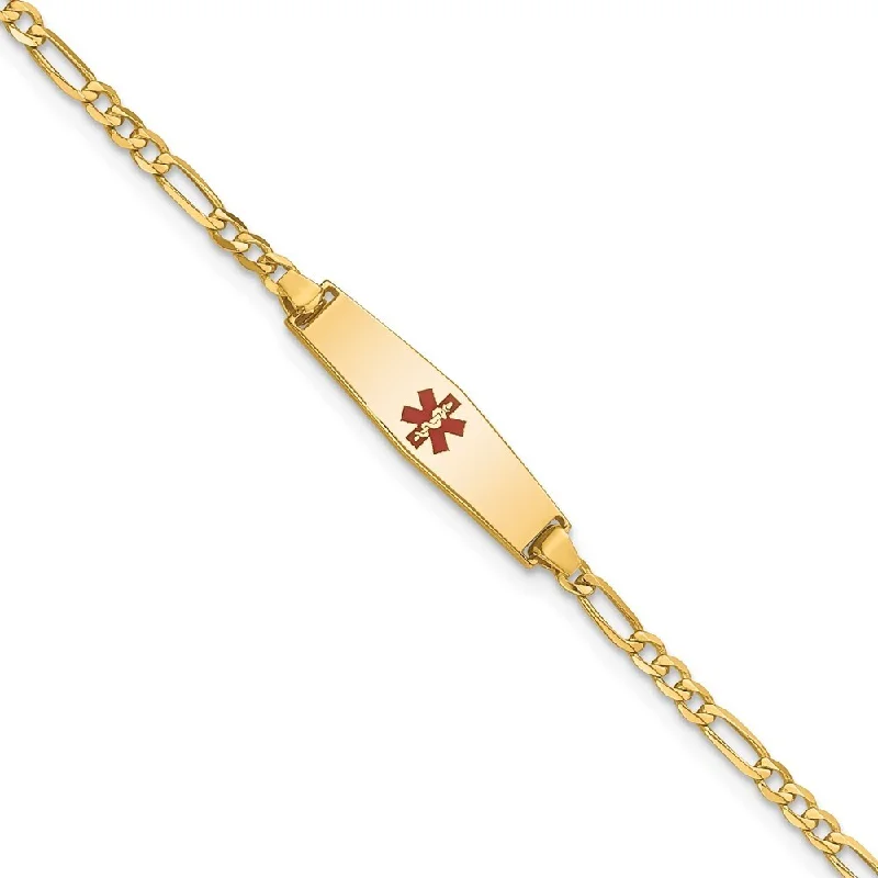 Fine pearl bangles-14k Yellow Gold 6mm Medical Soft Diamond Shape Red Enamel Figaro ID Bracelet, 6"