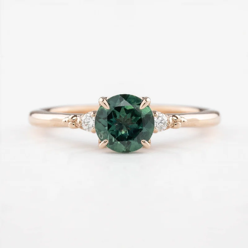 Moon theme engagement rings-Estel Ring 1.03ct Peacock Green Round Montana Sapphire, 14K Rose Gold (One of a kind)