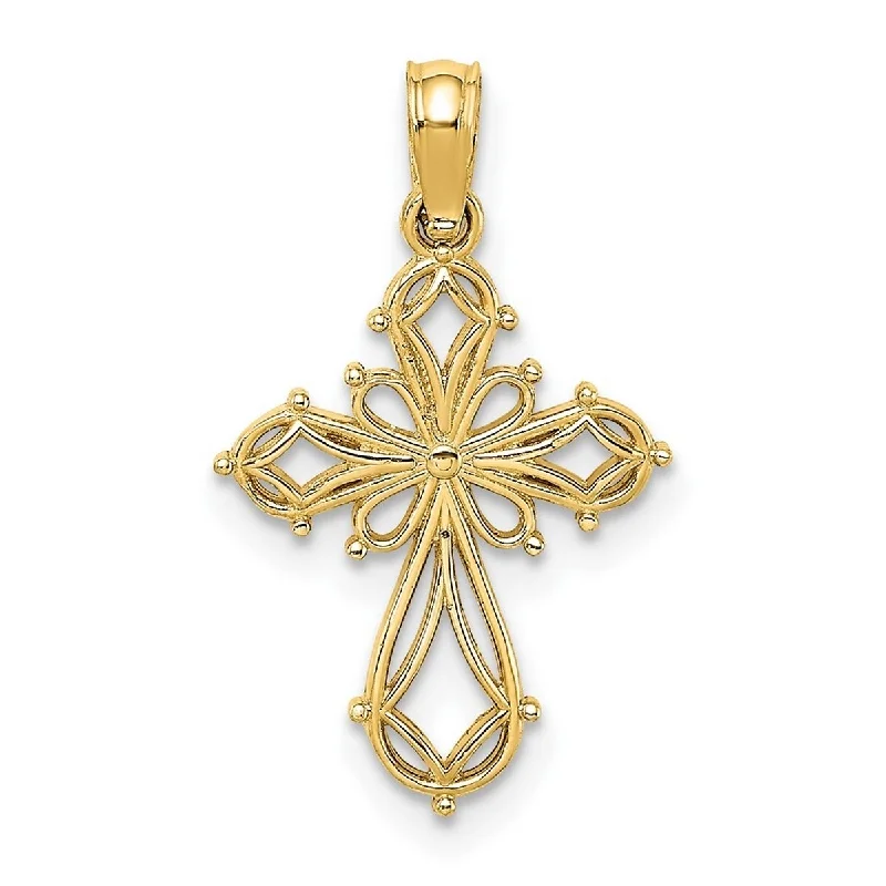 Rustic silver necklaces-Curata 14k Yellow Gold Small Cut out Beaded Cross Necklace 14mm x 16.9mm