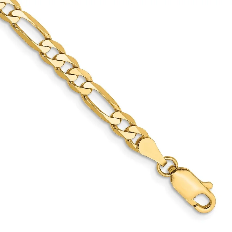 Shiny word bangles-14k Yellow Gold 4mm Flat Figaro Chain Bracelet, 7"