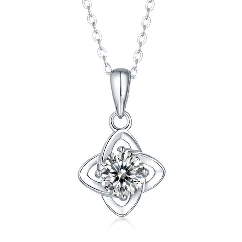 Thai style necklaces-Sterling Silver with 2ct Round Lab Created Moissanite Solitaire 4-Pointed Orbital Star Pendant Necklace