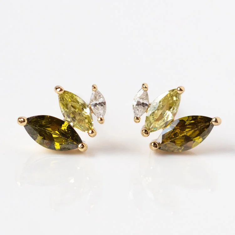 Light drop earrings-Peaceful Green Petal Studs