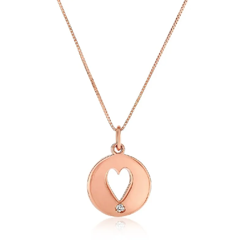 Astro sign necklaces-14k Rose Gold Necklace with Gold and Diamond Cutout Heart Pendant