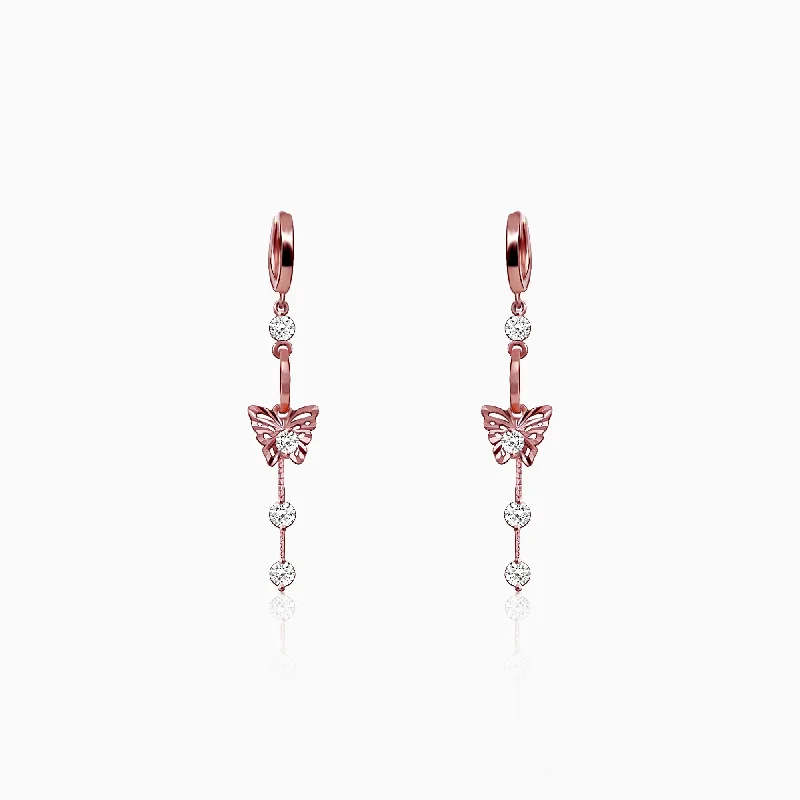 Crystal-twisted earrings-Rose Gold Charming Butterfly Earrings