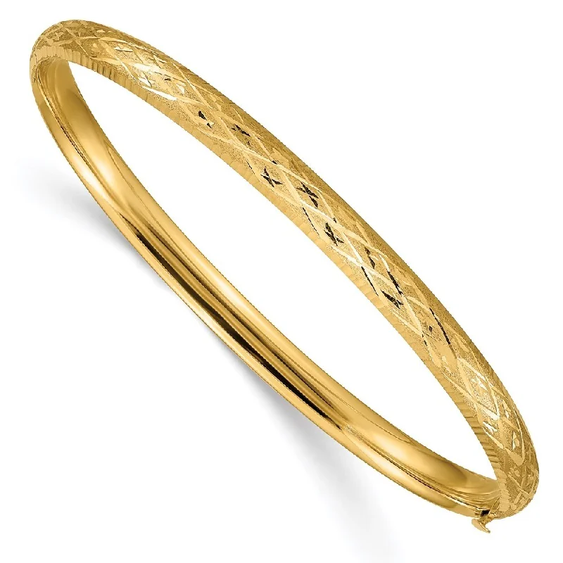 Mystic eye bangles-14k Yellow Gold 4.75mm 3/16 Diamond-cut Fancy Hinged Bangle Bracelet