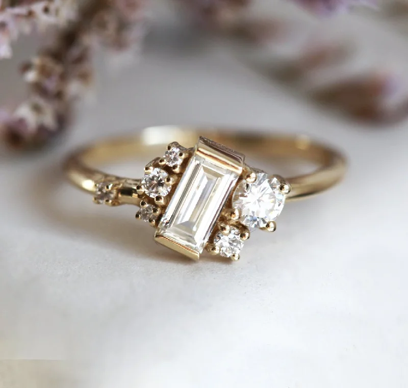 Cluster diamond engagement rings-Veronica Baguette Diamond Cluster Ring