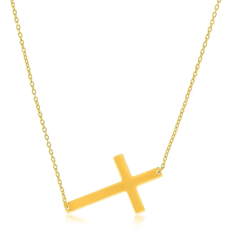 Lapis gem necklaces-14k Yellow Gold Plain Cross Motif Necklace