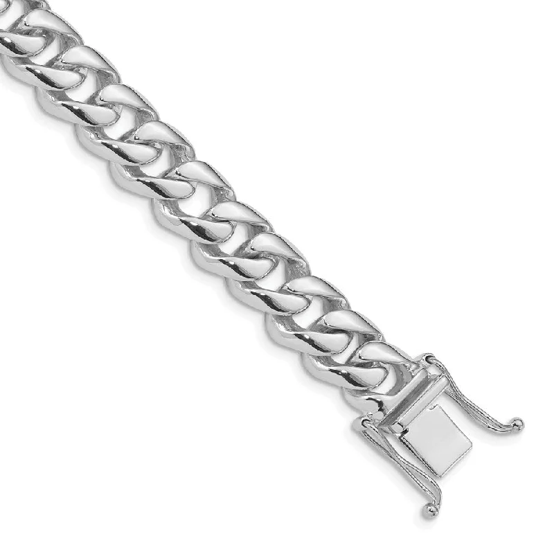 Bead row bangles-14k White Gold 9.6mm Hand-polished Rounded Curb Link Bracelet, 8"