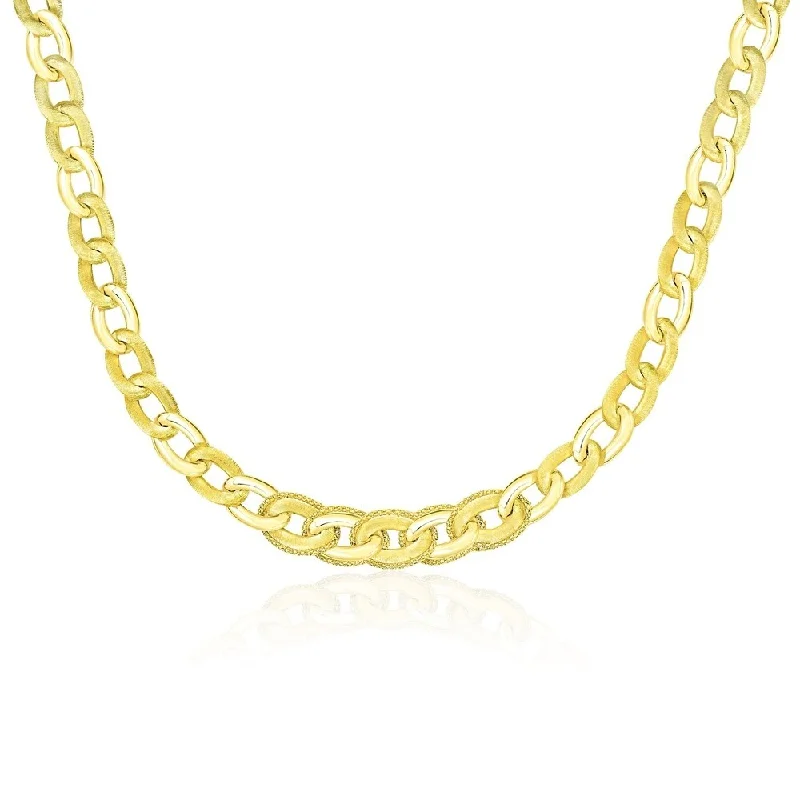 Retro locket necklaces-14k Yellow Gold Oval Link Necklace with Popcorn Style Trim