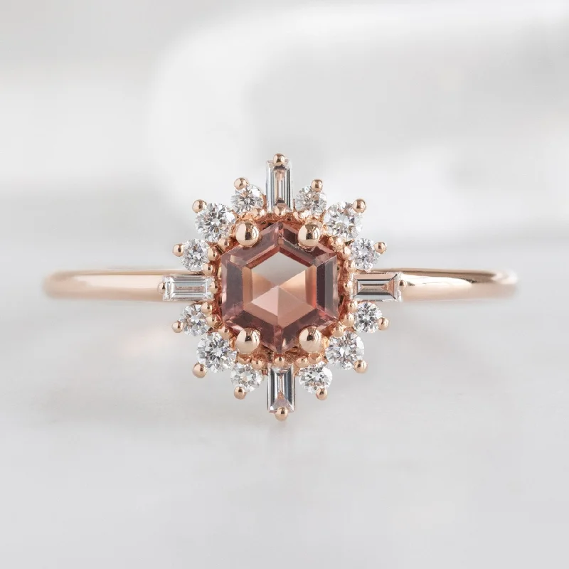 Multi-stone engagement rings-The Compass Ring | 0.37ct Hexagon Sunstone in 14K Rose Gold