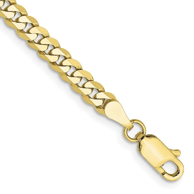 Retro deco bangles-10k Yellow Gold 3.9mm Flat Beveled Curb Chain Bracelet, 7"