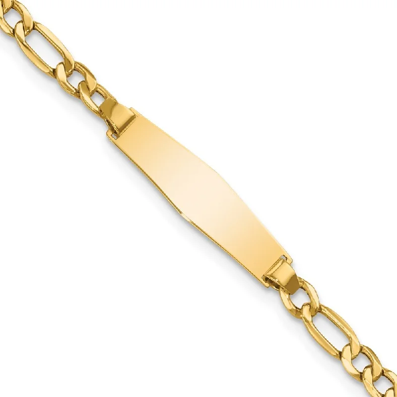 Tide shape bangles-14k Yellow Gold 5.8mm Semi-Solid Soft Diamond Shape Figaro Link ID Bracelet, 6"