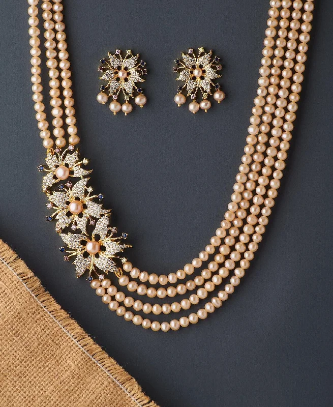 Woven tribal necklaces-Floral Gorgeous Pink Pearl Necklace Set