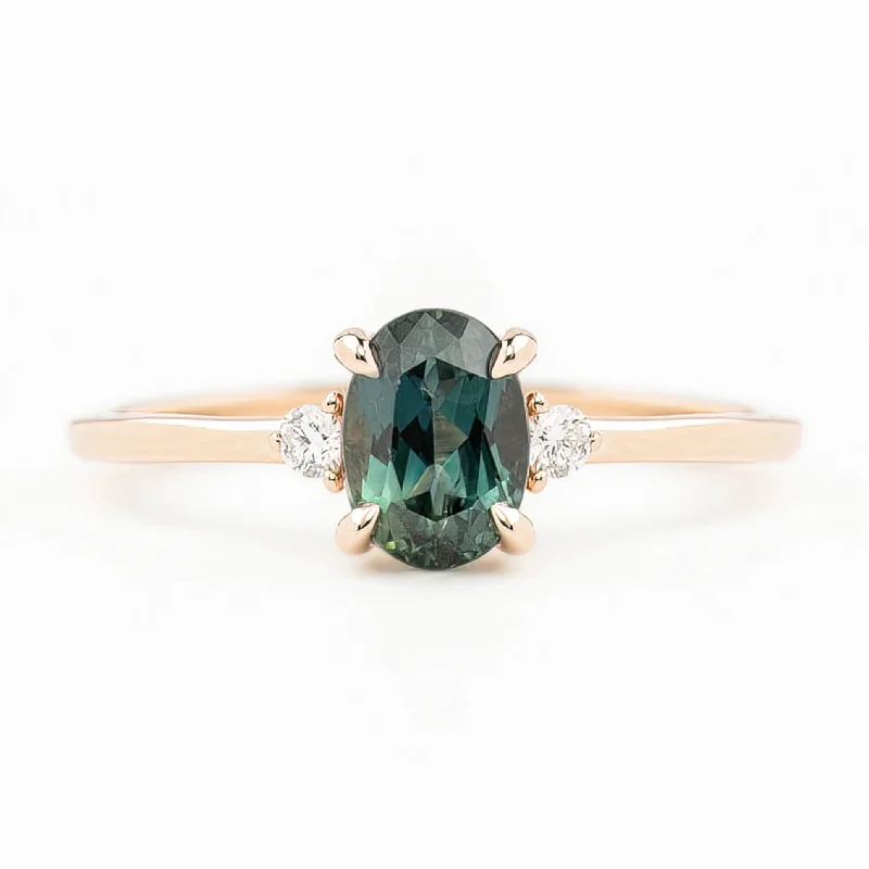 Vintage flair engagement rings-Emilie Ring 1.23ct Blue Green Queensland Sapphire, 14K Rose Gold (One of a kind)