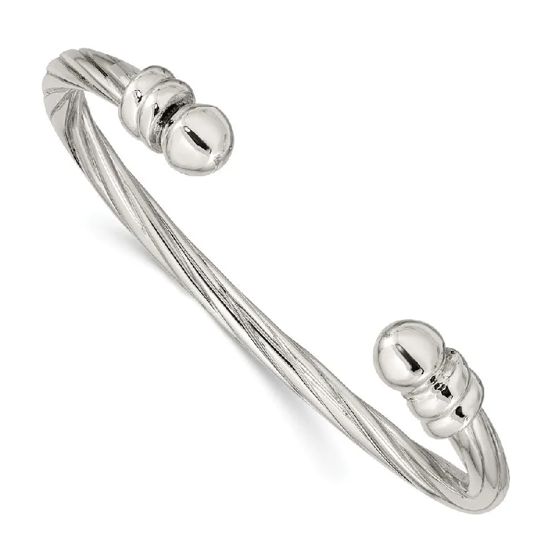 Thread wrap bangles-Curata 925 Sterling Silver Twisted Cuff with Ball Endcaps Bangle Bracelet