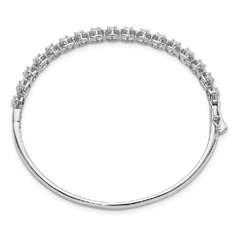 Beaded cluster bangles-925 Sterling Silver Rhodium-plated Cubic Zirconia Hinged Bangle Bracelet