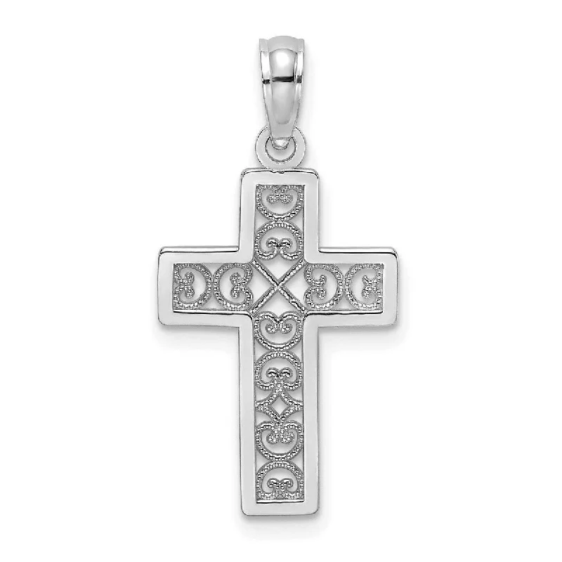 Patina bronze necklaces-Curata 14k Yellow or White Gold Small Square Textured Lace Filigree Cross Necklace 13mm x 17.7mm