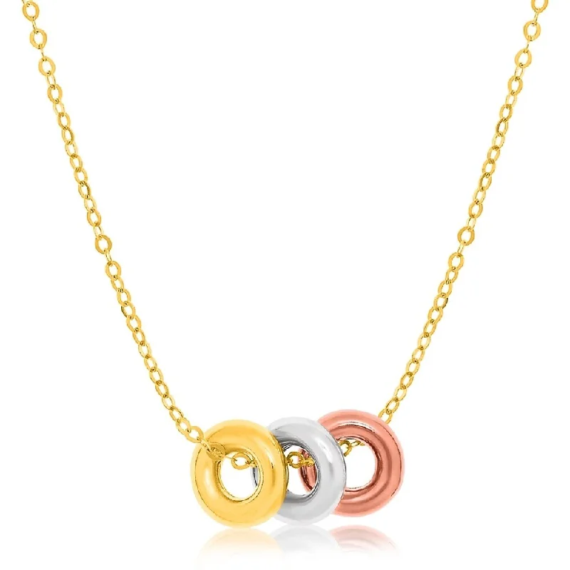 Topaz necklaces-14k Tri-Color Gold Chain Necklace with Three Open Circle Accents