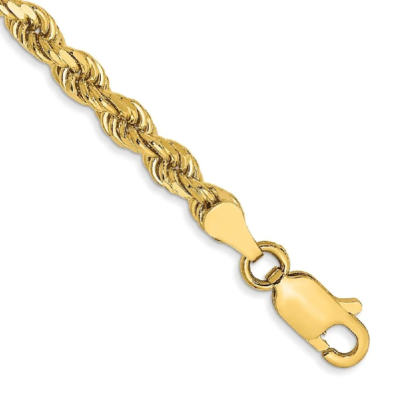 Oak grain bangles-14k Yellow Gold 3.5mm Semi-solid Diamond-Cut Rope Chain Bracelet, 7"