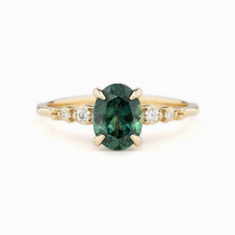 Woven cord engagement rings-Estel Fleur Four Prongs Ring, 1.71ct Blue Green Montana Sapphire, 14k Yellow Gold (One of a kind)