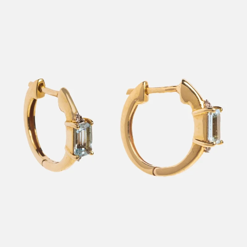 Fox wing earrings-Solid Gold 2024 March Capsule Aquamarine Baguette Huggie Hoops